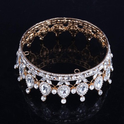 Headbands Vintage Wedding Crystal Rhinestone Crown Bridal Queen King Tiara Crowns-Gold sea blue - Gold sea blue - C718WSE46OG...