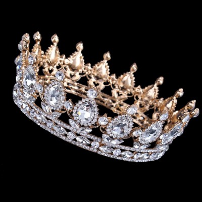 Headbands Vintage Wedding Crystal Rhinestone Crown Bridal Queen King Tiara Crowns-Gold sea blue - Gold sea blue - C718WSE46OG...