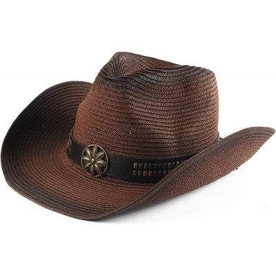 Cowboy Hats Adult Sun Straw Western Cowboy Hat Colored - Dark Coffee - C2183NUX6CI $34.57