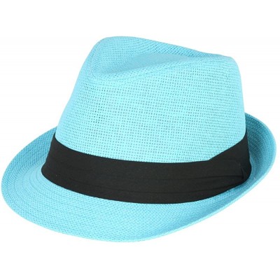 Fedoras Tweed Classic Cuban Style Fedora Fashion Hat - Light Blue - CG113NBPRPX $15.42