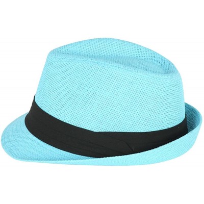Fedoras Tweed Classic Cuban Style Fedora Fashion Hat - Light Blue - CG113NBPRPX $15.42