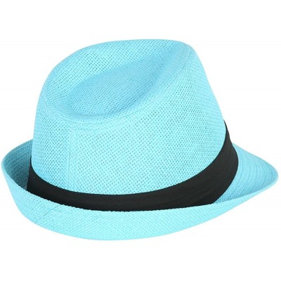 Fedoras Tweed Classic Cuban Style Fedora Fashion Hat - Light Blue - CG113NBPRPX $15.42
