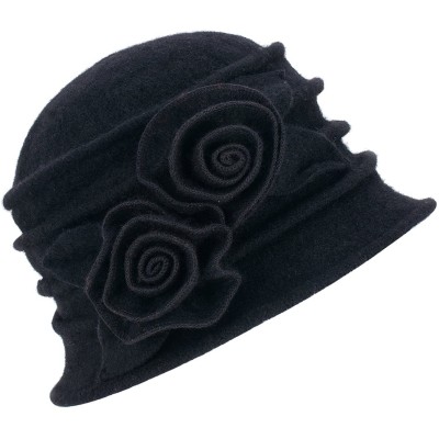 Skullies & Beanies 1920s Gatsby Womens Flower Wool Warm Beanie Bow Hat Cap Crushable A287 - Black - C81263WXZJ3 $10.30