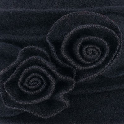 Skullies & Beanies 1920s Gatsby Womens Flower Wool Warm Beanie Bow Hat Cap Crushable A287 - Black - C81263WXZJ3 $10.30