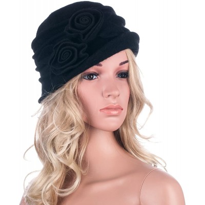 Skullies & Beanies 1920s Gatsby Womens Flower Wool Warm Beanie Bow Hat Cap Crushable A287 - Black - C81263WXZJ3 $10.30