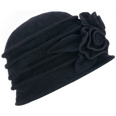 Skullies & Beanies 1920s Gatsby Womens Flower Wool Warm Beanie Bow Hat Cap Crushable A287 - Black - C81263WXZJ3 $10.30