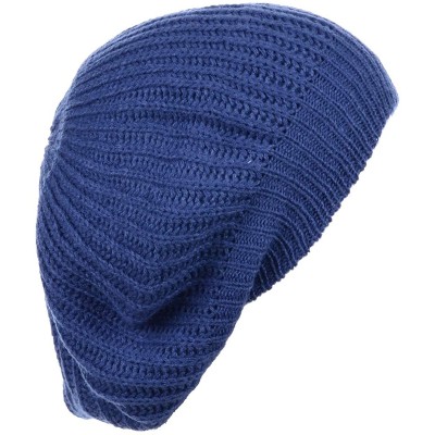 Berets Fall Winter Knit Beanie Beret Hat for Women Soft Knit Lining Many Styles - Denim - CC18U8ZRET6 $11.40