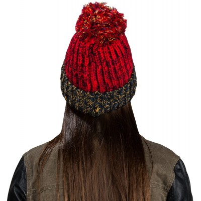 Skullies & Beanies Women's Echo Warm Pompom Knit Cuffed Beanie - Red - C6129W1QLYD $14.76