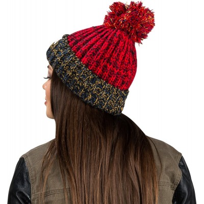 Skullies & Beanies Women's Echo Warm Pompom Knit Cuffed Beanie - Red - C6129W1QLYD $14.76