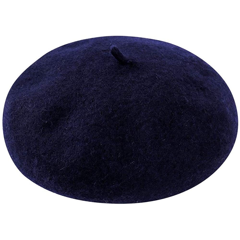Berets Wool Beret Hat-Solid Color French Style Winter Warm Cap for Women and Girls- Lady Casual Use - Navy Blue - C71930MN6NK...