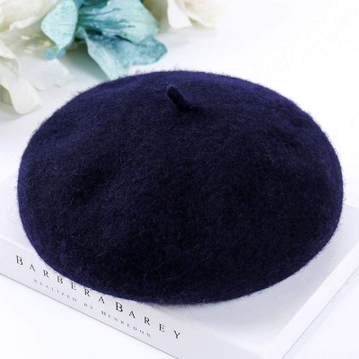 Berets Wool Beret Hat-Solid Color French Style Winter Warm Cap for Women and Girls- Lady Casual Use - Navy Blue - C71930MN6NK...