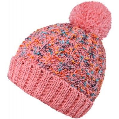 Skullies & Beanies Winter Wonderland Splash Patterned Thick Knit Fleece Lined Snow Beanie Hats - 7969_pink - C51888MCA9S $13.40