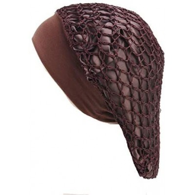 Skullies & Beanies Large Net Night & Day Cap Bonnet Wide Band Crocheted Slouchy Hat for Women - Coffee - CX18R4C8MGT $8.21