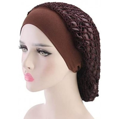 Skullies & Beanies Large Net Night & Day Cap Bonnet Wide Band Crocheted Slouchy Hat for Women - Coffee - CX18R4C8MGT $8.21