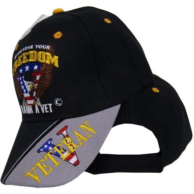 Baseball Caps If You Love Your Freedom Thank A Vet Veteran Black Embroidered Ball Cap Hat - CV12NE2T6QW $6.99