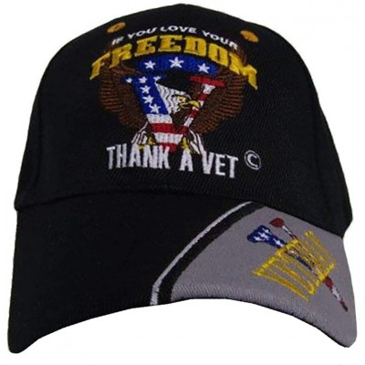 Baseball Caps If You Love Your Freedom Thank A Vet Veteran Black Embroidered Ball Cap Hat - CV12NE2T6QW $6.99