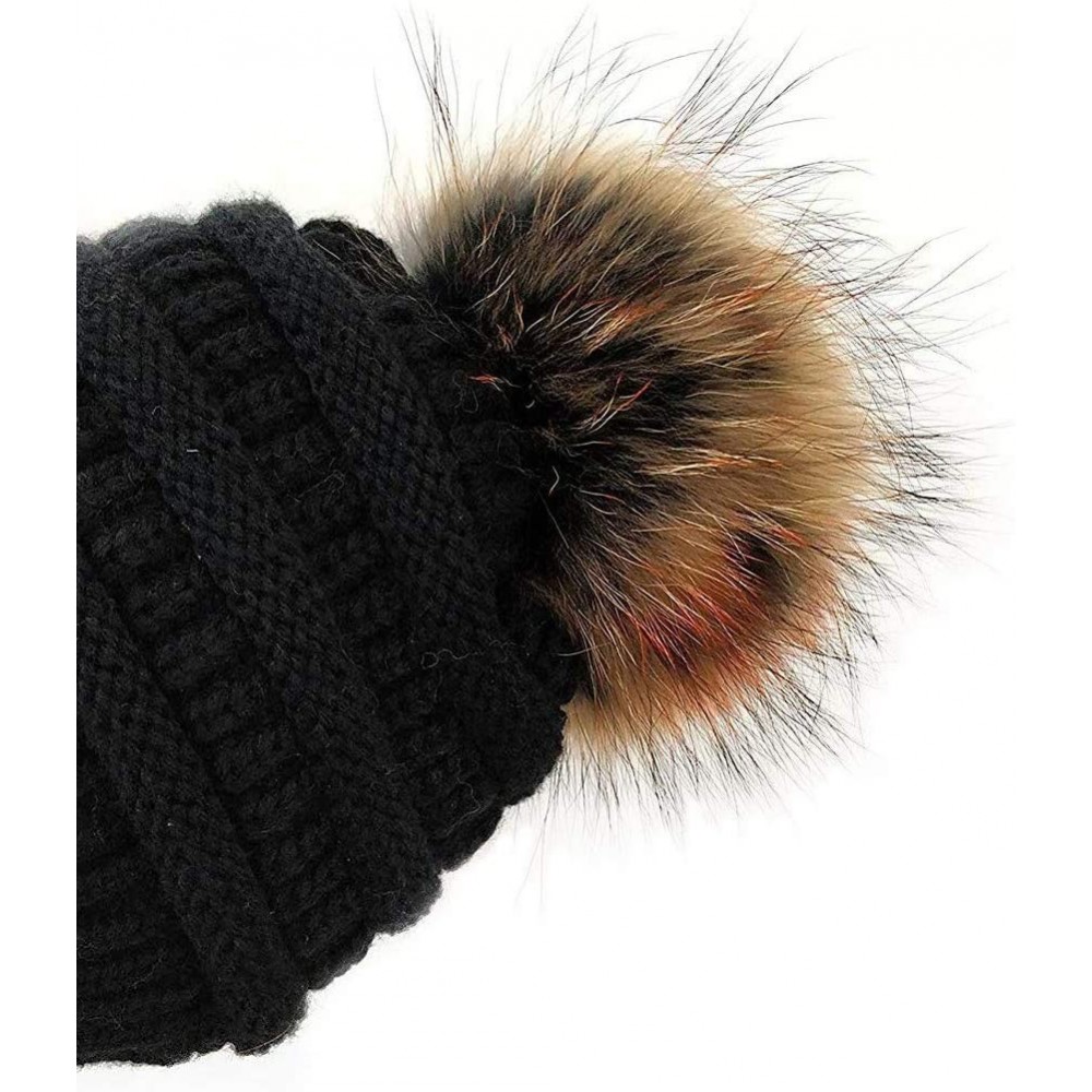 Skullies & Beanies 5" Real Raccoon Fur Pom Pom with Press Snap Button for Knitted Hat Beanie Hats (Orange top) - Orange Top -...