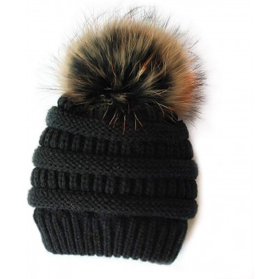 Skullies & Beanies 5" Real Raccoon Fur Pom Pom with Press Snap Button for Knitted Hat Beanie Hats (Orange top) - Orange Top -...