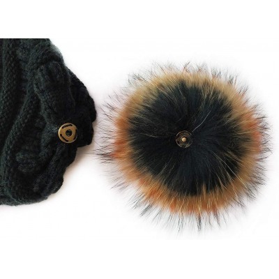 Skullies & Beanies 5" Real Raccoon Fur Pom Pom with Press Snap Button for Knitted Hat Beanie Hats (Orange top) - Orange Top -...