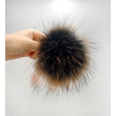 Skullies & Beanies 5" Real Raccoon Fur Pom Pom with Press Snap Button for Knitted Hat Beanie Hats (Orange top) - Orange Top -...