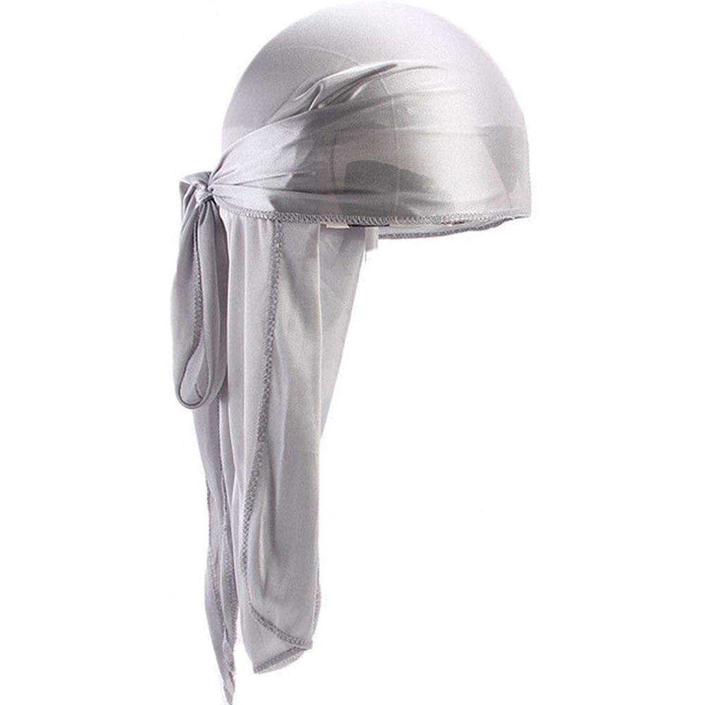 Skullies & Beanies Durag Headwear Pirate Cap for Men Women Unisex Solid Color Turban Chemo Hat Headband - Silver - CQ18LW7U96...