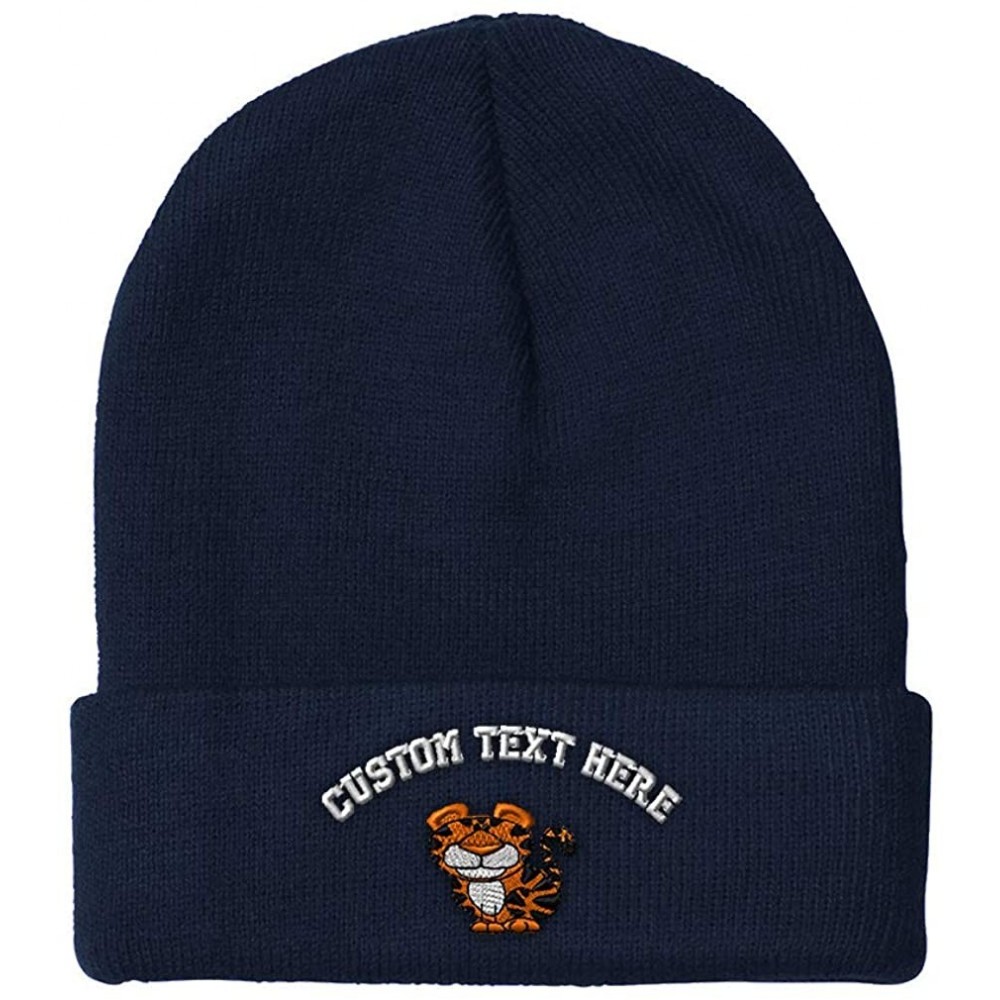 Skullies & Beanies Custom Beanie for Men & Women Cute Tiger Embroidery Acrylic Skull Cap Hat - Navy - CL18ZS29YY0 $14.43