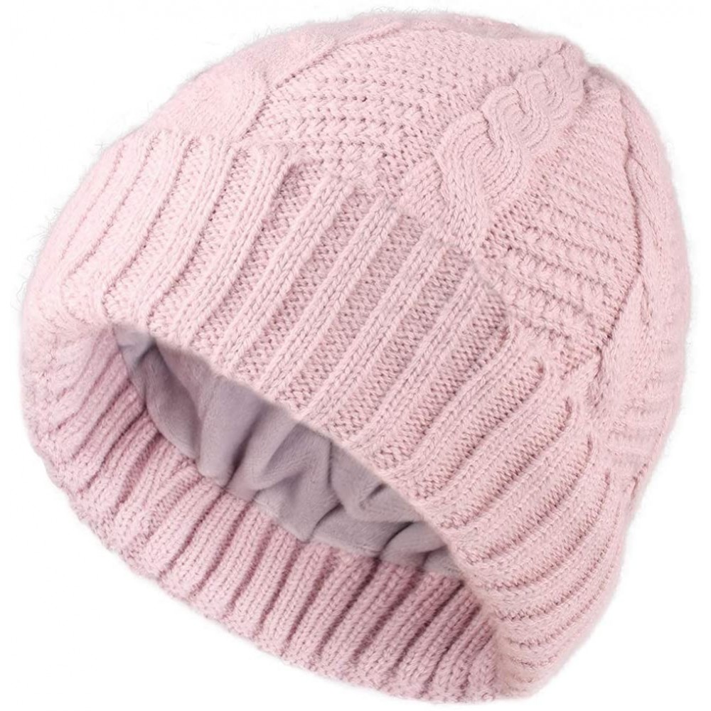 Skullies & Beanies Beanie for Men Women Winter Hat Cable Knit Beanies Mens Fleece Skull Hats Black Caps - Pink - CN18Y8WHHZE ...