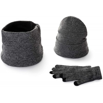 Skullies & Beanies Set of 3 Solid Color Knit Skull Cap Loop Scarf Touch Screen Gloves - Heather Gray - CY18YMMXMIW $9.44