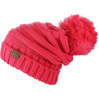 Skullies & Beanies Pom Pom Oversized Baggy Slouchy Thick Winter Beanie Hat - New Candy Pink - C418R57RYTO $12.56