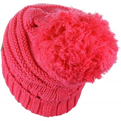 Skullies & Beanies Pom Pom Oversized Baggy Slouchy Thick Winter Beanie Hat - New Candy Pink - C418R57RYTO $12.56