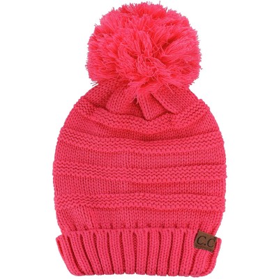 Skullies & Beanies Pom Pom Oversized Baggy Slouchy Thick Winter Beanie Hat - New Candy Pink - C418R57RYTO $12.56