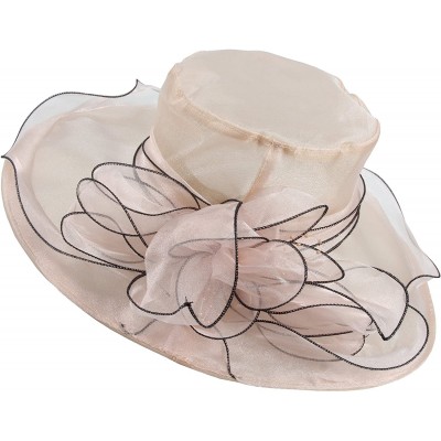 Sun Hats Women's Wedding Dress Church Hat Flowers Gauze Sun Derby Hat - Light Pink - C6182XD5CZE $13.60