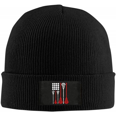 Skullies & Beanies USA Lacrosse American Flag-1 Unisex Knitted Hat Comfortable Snowboarding Hat - Black - CO18QDHQARL $37.32