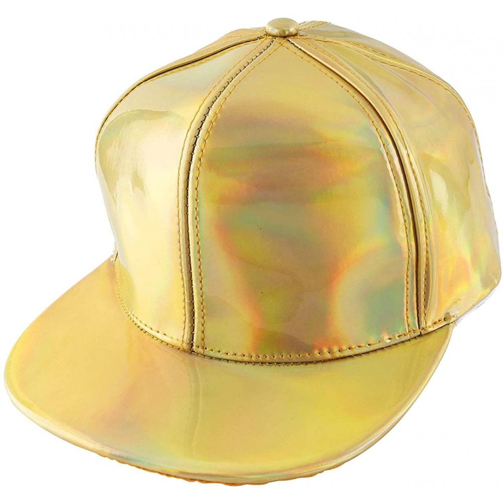 Baseball Caps Unisex Hip-hop Snapback Hat Hologram Laser Outdoor Flat Brim Baseball Cap - Gold - CX18I2EU7EZ $14.12