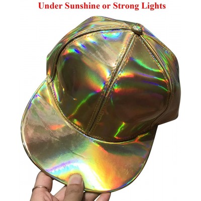 Baseball Caps Unisex Hip-hop Snapback Hat Hologram Laser Outdoor Flat Brim Baseball Cap - Gold - CX18I2EU7EZ $14.12