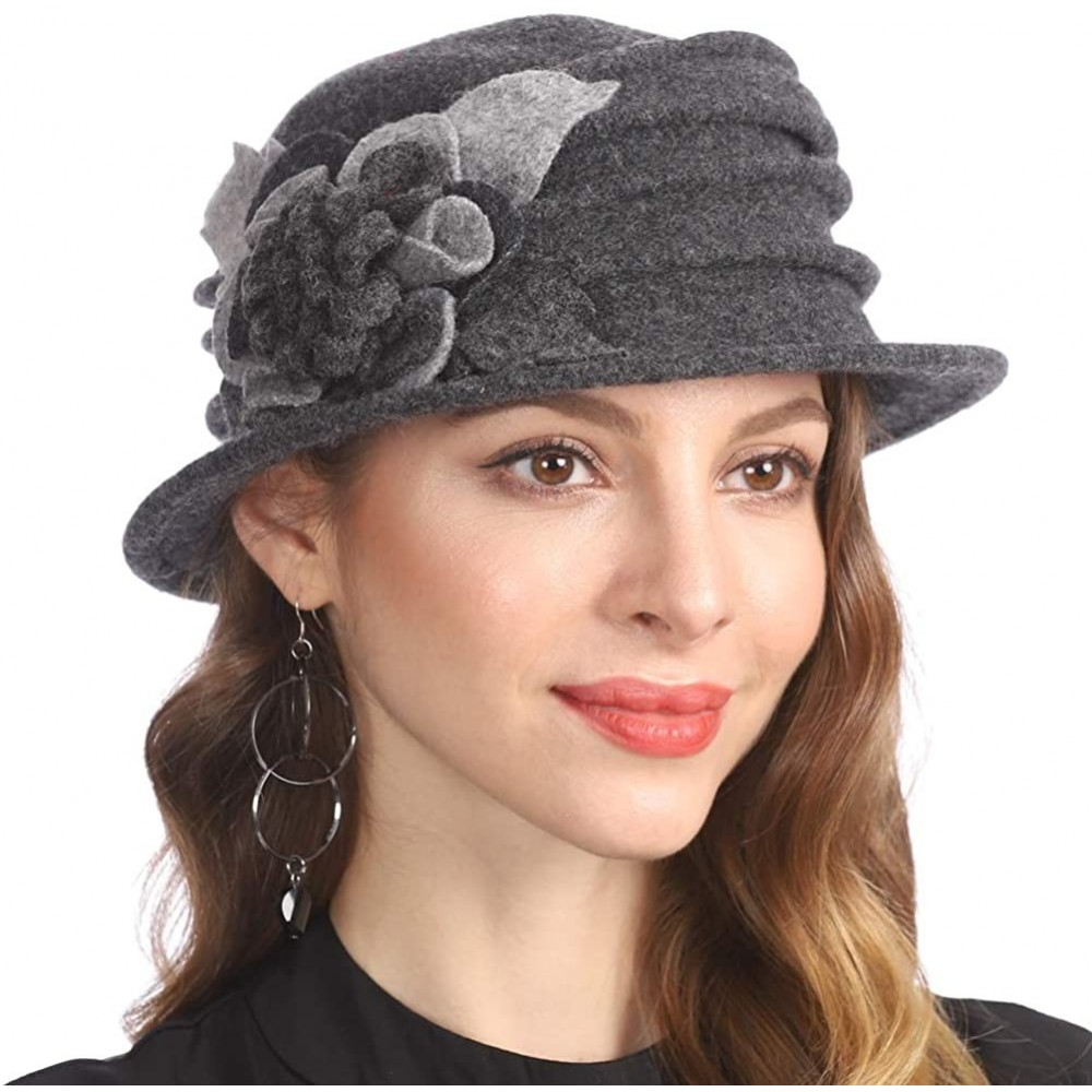 Berets Women's Winter Warm 100% Wool Beret Beanie Cloche Bucket Hat - Dark Grey - CO18Y8RAAHU $17.44