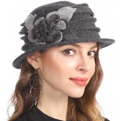 Berets Women's Winter Warm 100% Wool Beret Beanie Cloche Bucket Hat - Dark Grey - CO18Y8RAAHU $17.44