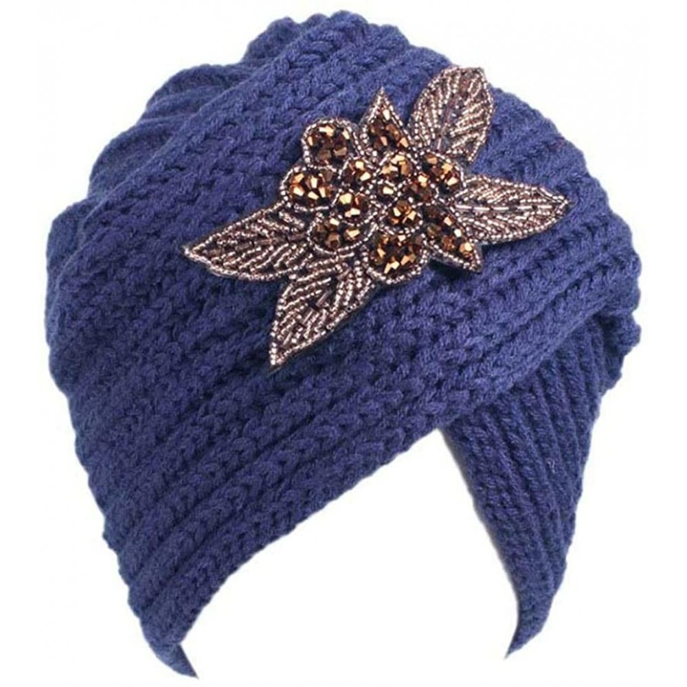 Skullies & Beanies Women Hat- 2018 Fashion Womens Winter Warm Diamond Knit Crochet Hat Braided Headdress Cap - ❤️navy - CW189...