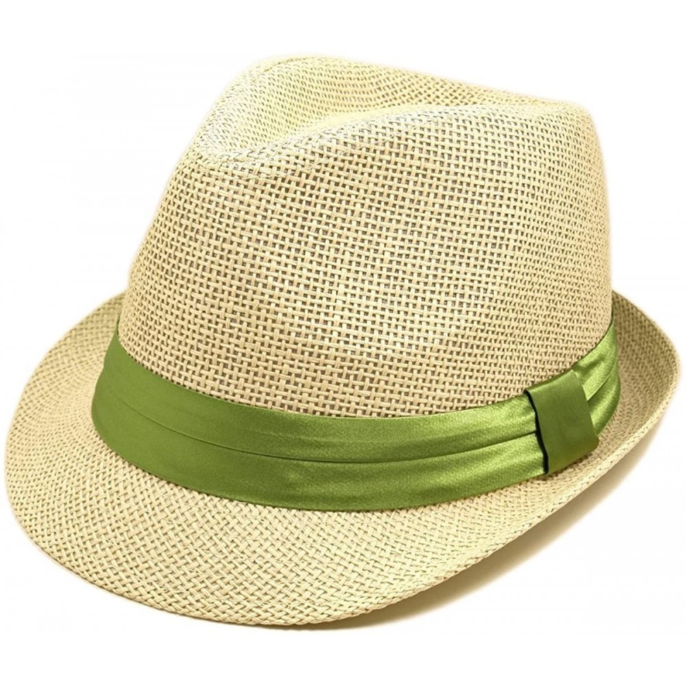 Fedoras Classic Natural Fedora Straw Hat Band Available - Green Band - CK110GWUDL5 $10.32