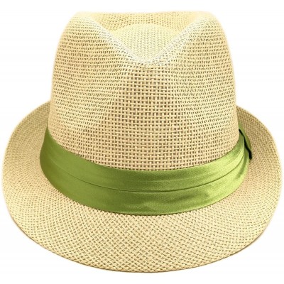 Fedoras Classic Natural Fedora Straw Hat Band Available - Green Band - CK110GWUDL5 $10.32