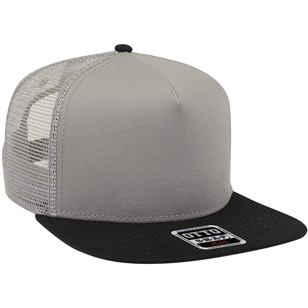 Baseball Caps Square Flat Visor SNAP 5 Panel Mesh Back Trucker Snapback Hat - Blk/Gry/Gry - CT12O1Q6PZY $9.34