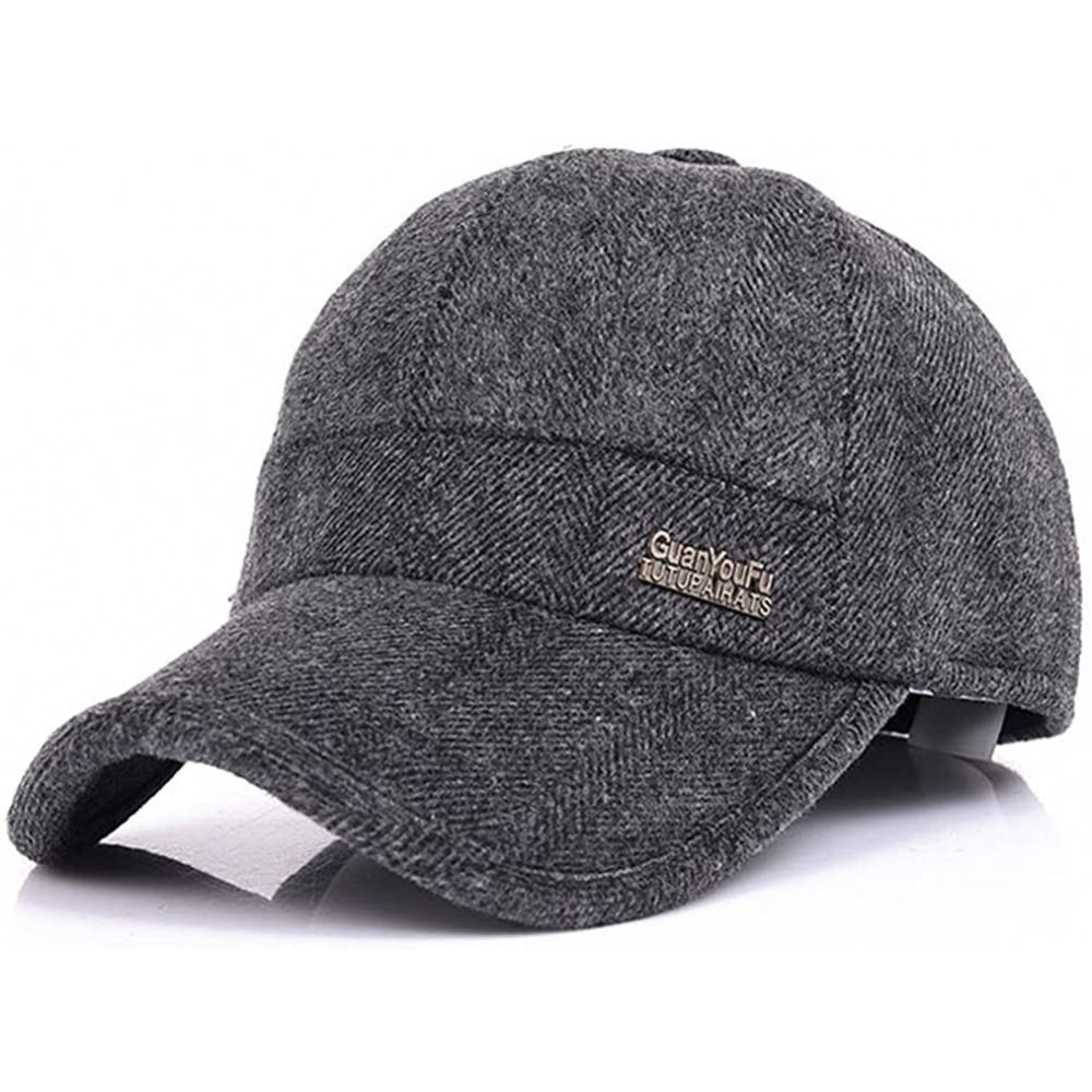 Baseball Caps Men's Winter Warm Woolen Peaked Baseball Cap Hat with Earmuffs Metal Buckle - A Grey - CV12NRYET73 $15.52