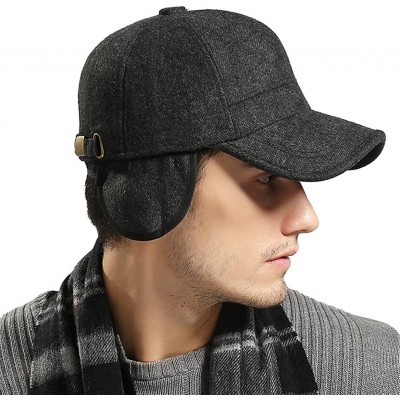 Baseball Caps Men's Winter Warm Woolen Peaked Baseball Cap Hat with Earmuffs Metal Buckle - A Grey - CV12NRYET73 $15.52