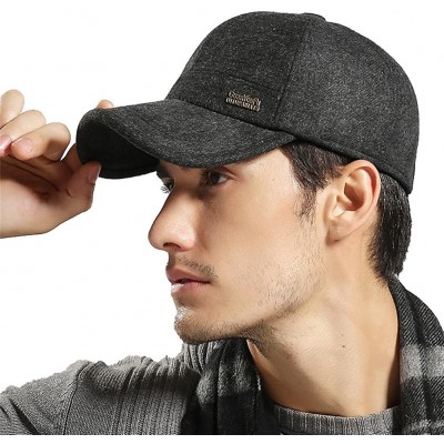 Baseball Caps Men's Winter Warm Woolen Peaked Baseball Cap Hat with Earmuffs Metal Buckle - A Grey - CV12NRYET73 $15.52