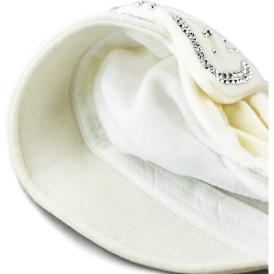 Skullies & Beanies Womens Knit Visor Beanie Cap with Ribbon and Rhinestone Hat - Ivory - CN12KL3HCYJ $16.16