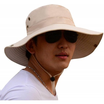 Sun Hats Men Fishing Hiking Bucket Hat Cowboy Sun Protection Cap Outdoor Travel Foldable Boonie UPF 50+ - Mh006-beige - C518C...