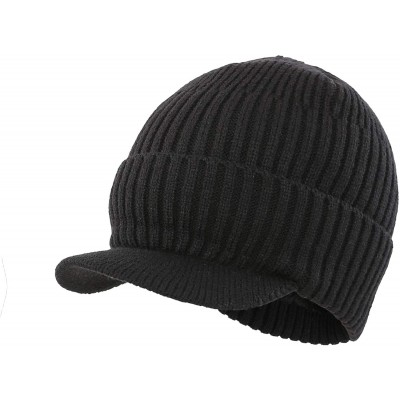 Skullies & Beanies Men's Outdoor Newsboy Hat Winter Warm Thick Knit Beanie Cap with Visor - B-black - CY18LYGR9DD $14.22