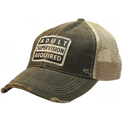 Baseball Caps Distressed Washed Fun Baseball Trucker Mesh Cap - Adult Supervision Required (Black) - C4193SQT4SG $47.04