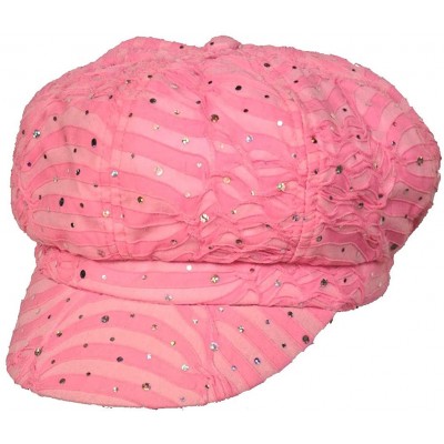Newsboy Caps Womens Soft Sequin Newsboy Chemo Hat with Stretch Band- Fitted- for Cancer Hair Loss - 13- Light Pink - CB11BHBS...