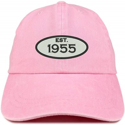Baseball Caps Established 1955 Embroidered 65th Birthday Gift Pigment Dyed Washed Cotton Cap - Pink - CA180MY3TTR $19.10